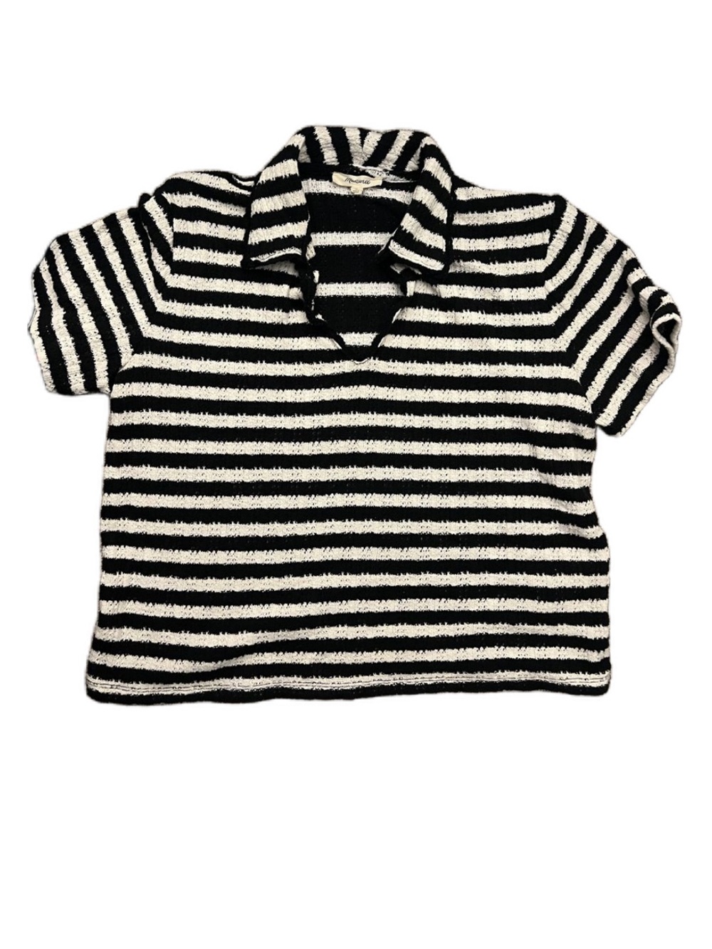Madewell Striped Black & White Short Sleeve Polo Sweater Size M